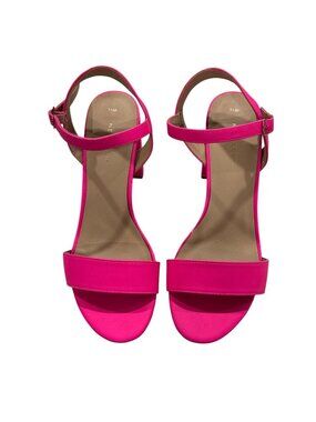 Hot Pink Block Heel Sandals With Adjustable Ankle Strap - Size 7/40